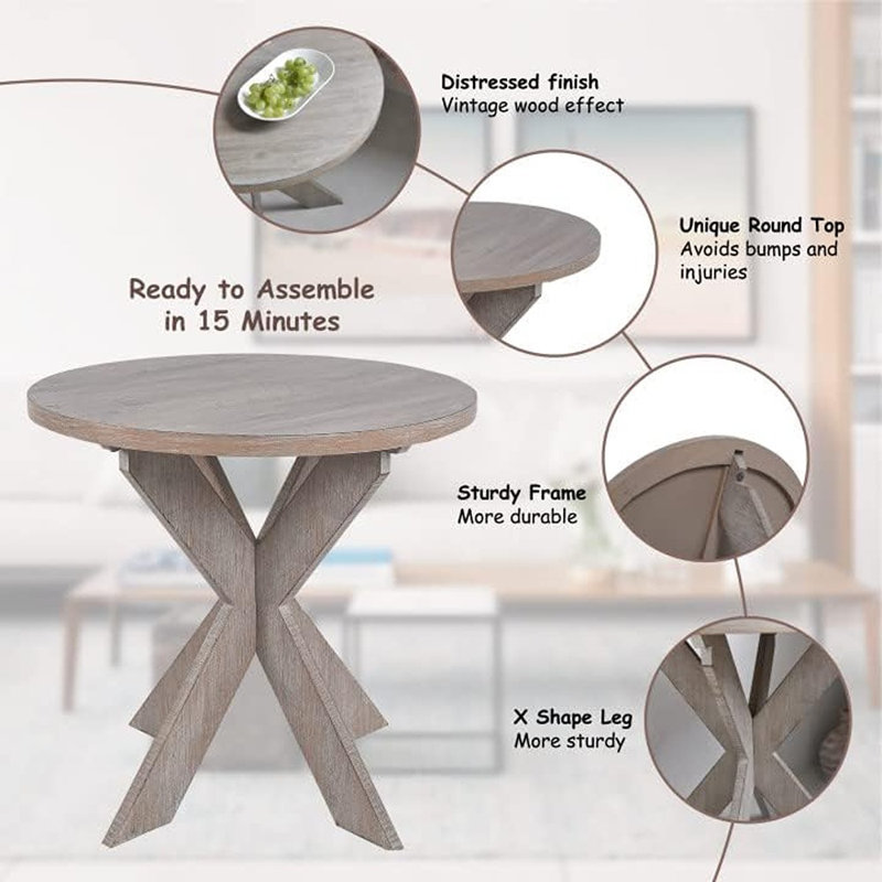 Vintage Grey Round Wood Cross Leg End Table