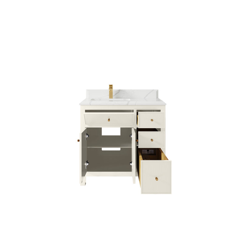 Ensemble de meuble-lavabo simple 36 po Sonoma, 1.5 IN Calacatta Laza, Alabaster