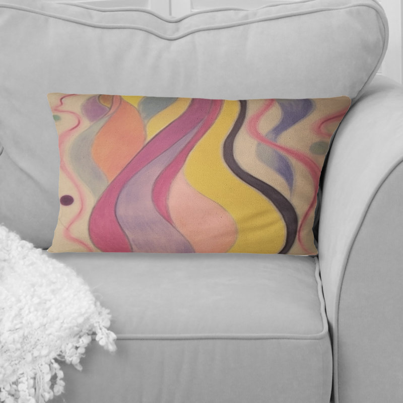 Coussin décoratif avec reproduction de peinture abstraite jaune et rose Shadow Dance I