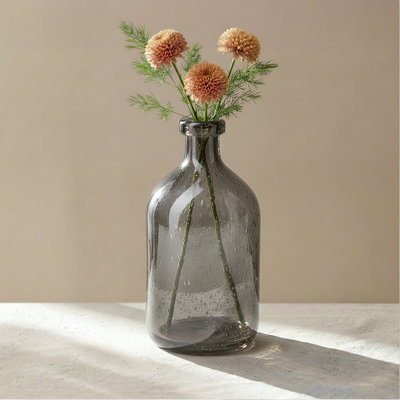 8" Grey Clear Glass Bottle Vase