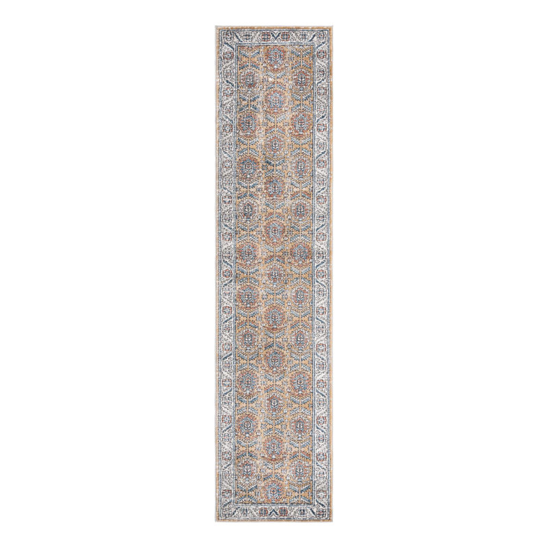 Weingartner Performance Mustard Yellow/Ivory/Blue Rug, Runner 2'7" x 12'