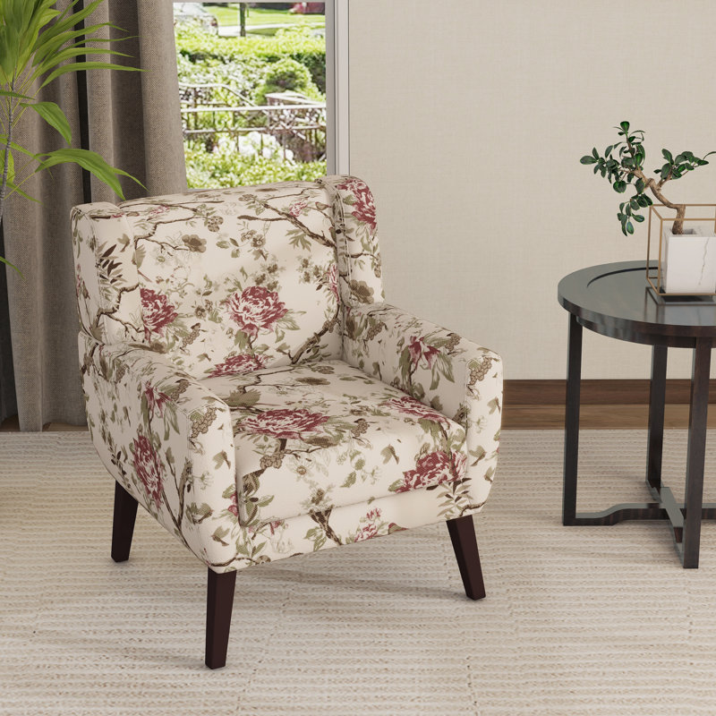 Stephanny Upholstered Armchair, Beige/Gray/Pink Peony Linen Blend
