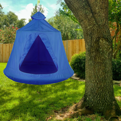 Hanging Tree Tent for Kid, Indoor Outdoor Hanging Tent, Waterproof Tree Ceiling Pod, Portable Hang Out Huggle Pod Play Tent w/Rainbow Lights String, Inflatable Base, 45" H x 44" W 330lbs
