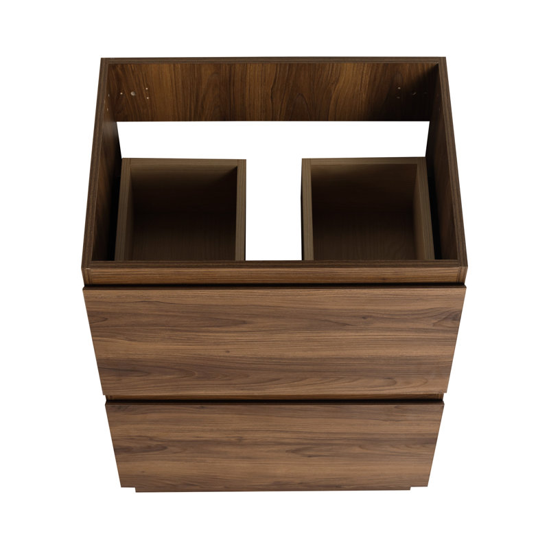 Meuble-lavabo autoportant 24 po, double tiroir, brun, bois d'ingénierie, meuble-lavabo à atmosphère relaxante - couleur brune