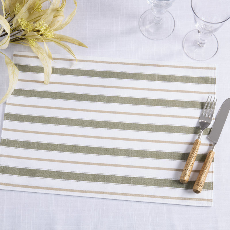Napperons Classic Stripe (ensemble de 4), Blanc / olive