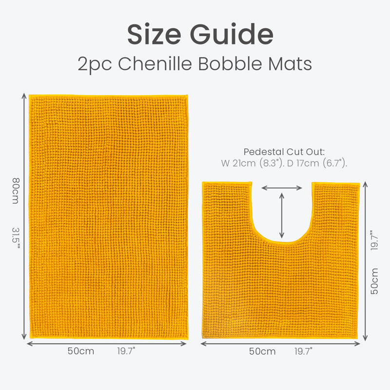 Kulap Chenille Bobble Bath Mat & Pedestal 2pc Set, Mustard