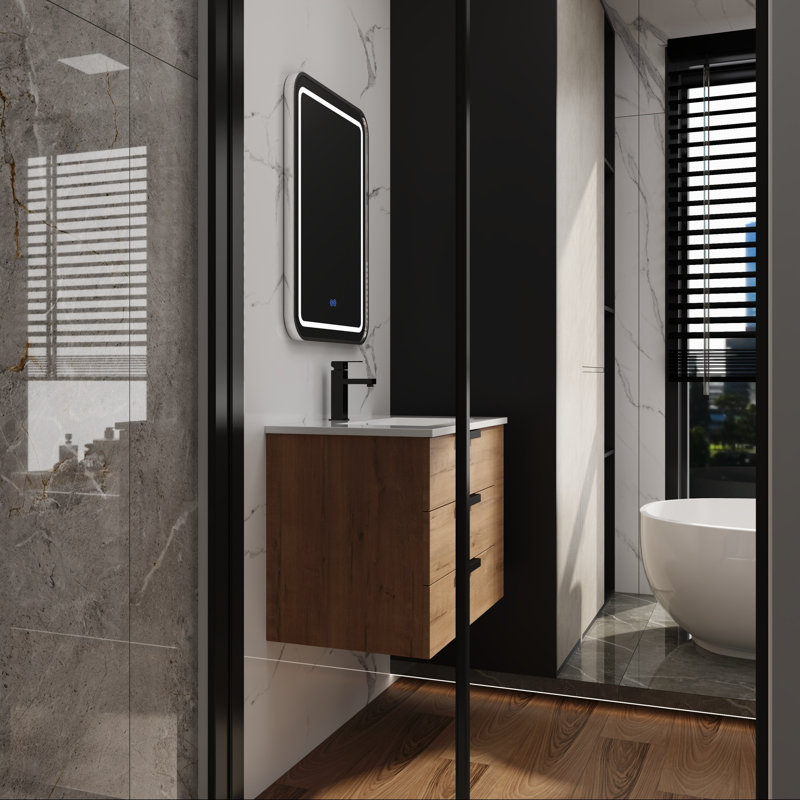 Meuble-lavabo de salle de bain avec tiroir à fermeture en douceur et tablette latérale, Oui