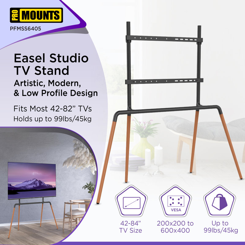 Black and Wood Easel TV Stand with Mount for 42"-84" TVs