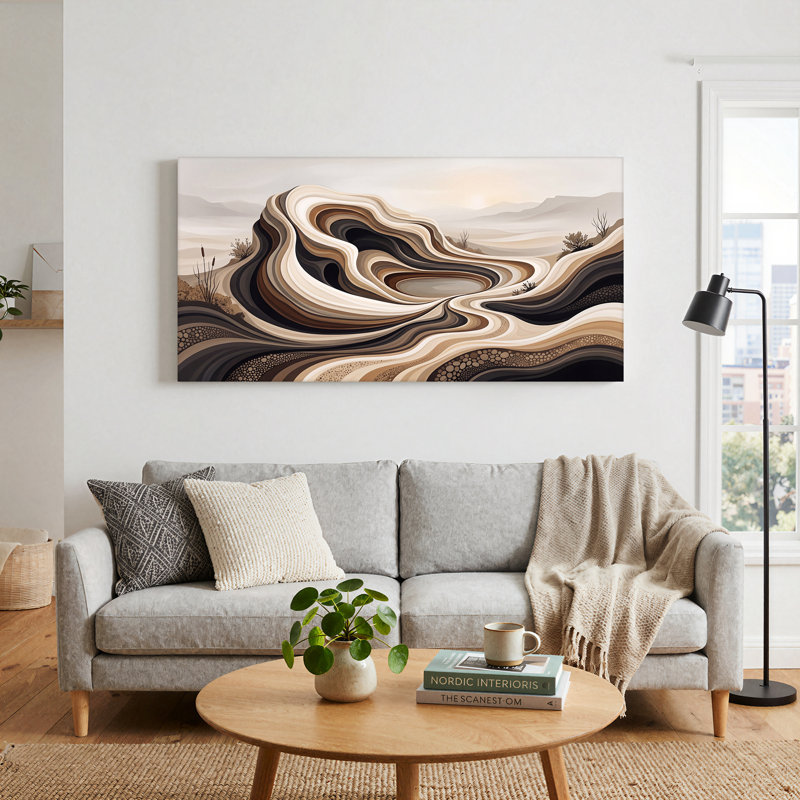 Toile abstraite, "Dunes de sable ondulées", L 58 po x H 28 po