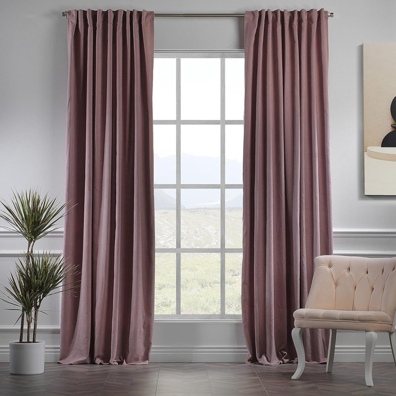 Amoya Velvet Room Darkening Curtain Pair, Rose Pink, 52" W x 63" L