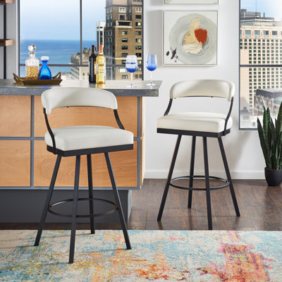 Alisier Black Finish Metal Vegan Leather Swivel Chair (Set Of 2) by 17 Stories