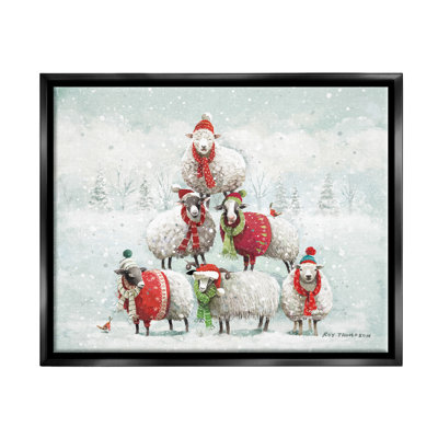 «Winter Sheep Snowy Farm Animals» par Roy Thompson - peinture à cadre flottant