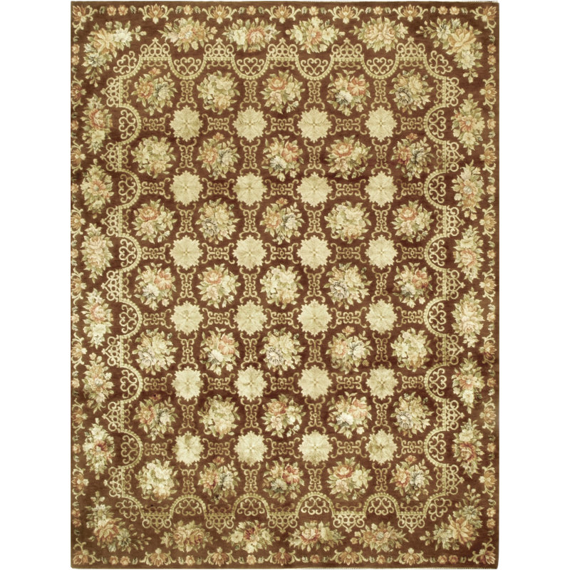 Tapis oriental brun / beige noué à la main Rectangle, Rectangle de 10 pi x 14 pi
