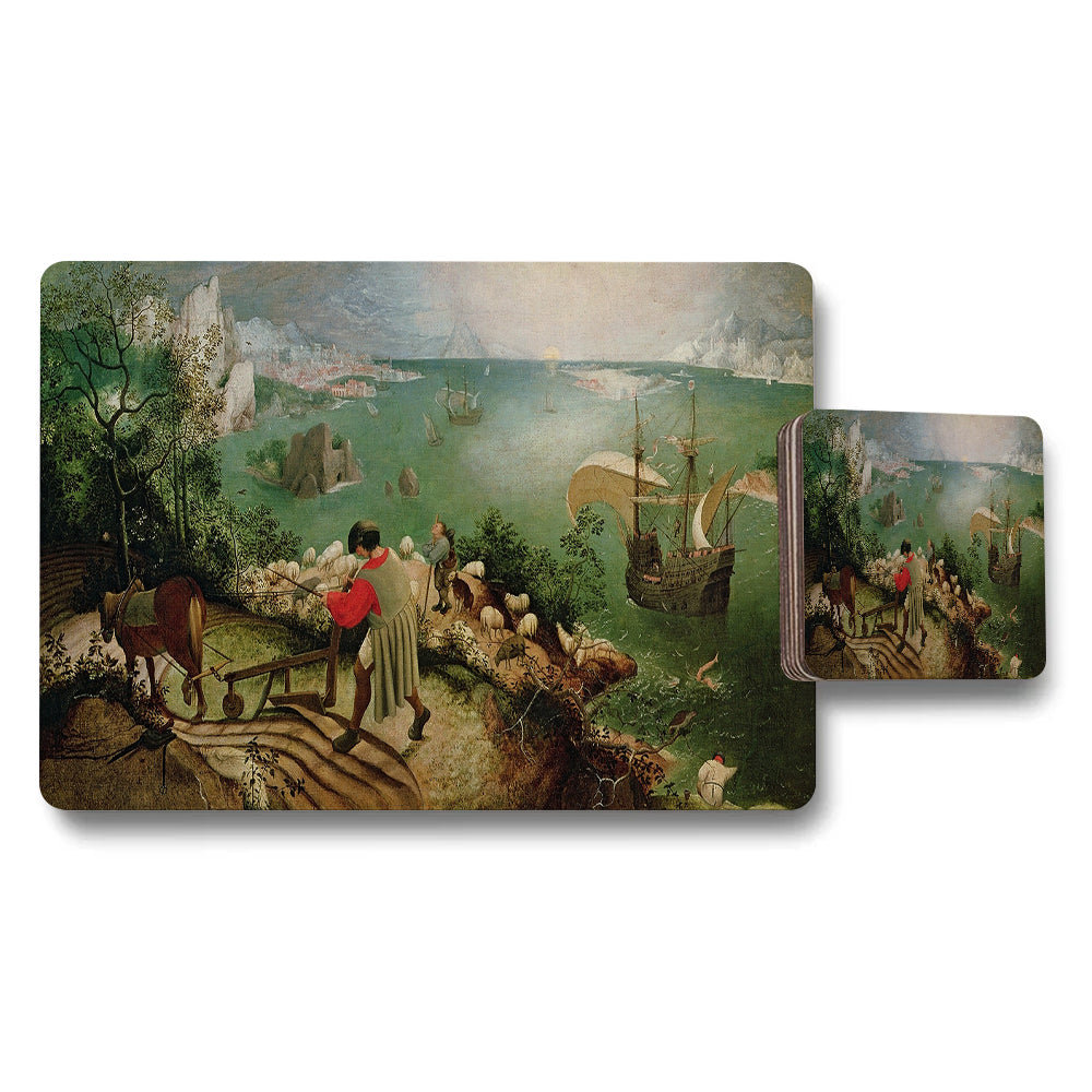 Placemat And Coaster Set Featuring Vintage Naval Painting