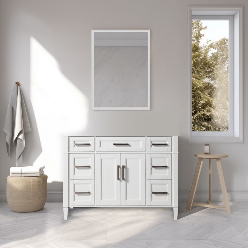 Meuble-lavabo autoportant 48 po sans comptoir avec miroir 48 po, Blanc