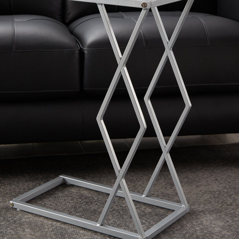 C-Shaped Accent Table,Glass Top End table, Grey