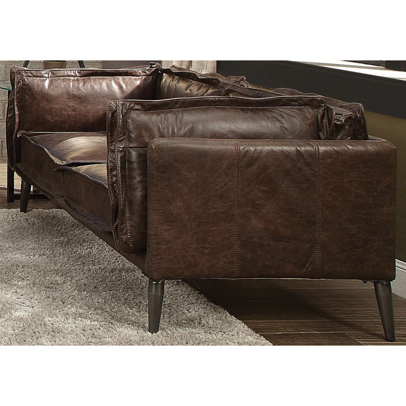 Distressed Chocolate Leather Loveseat with Down Fill Cushions