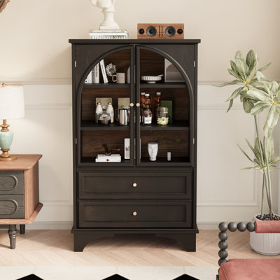 Armoire de rangement vitrée à porte en verre 52,17 "avec 2 tiroirs et tablette réglable