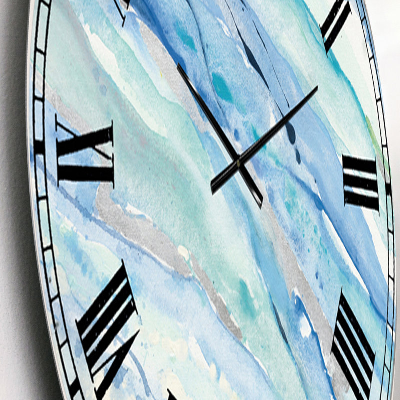 Blue Silver Spring I - Horloge murale moderne, Petit