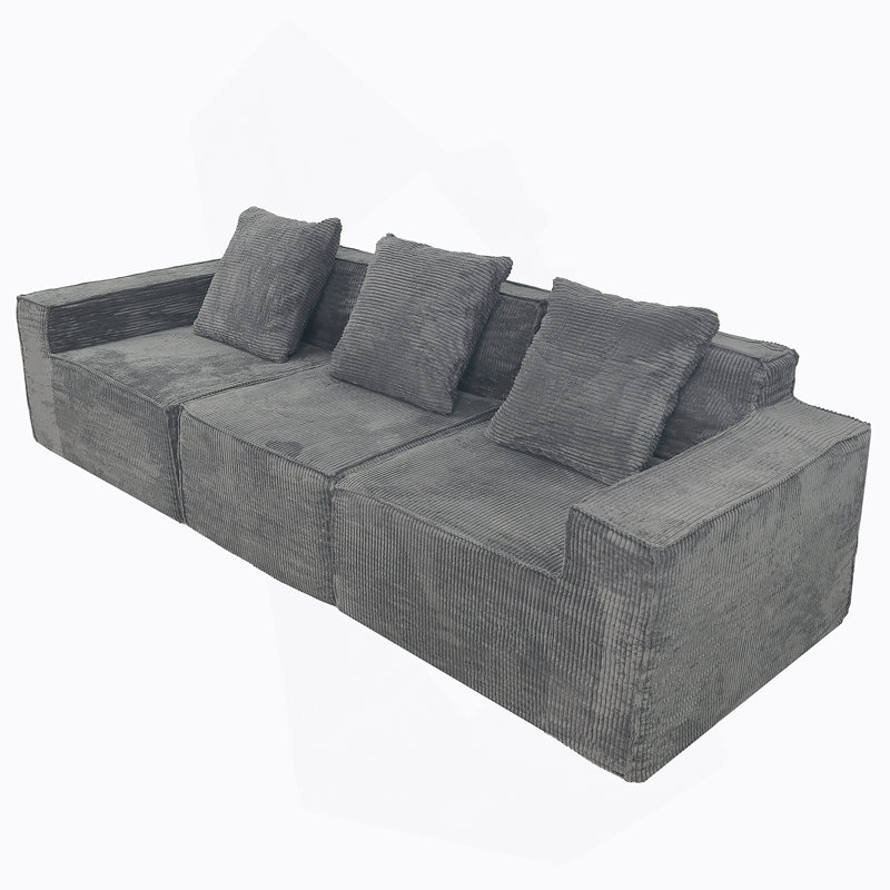 Canapé modulaire convertible 3 places Modern, Velours côtelé gris foncé