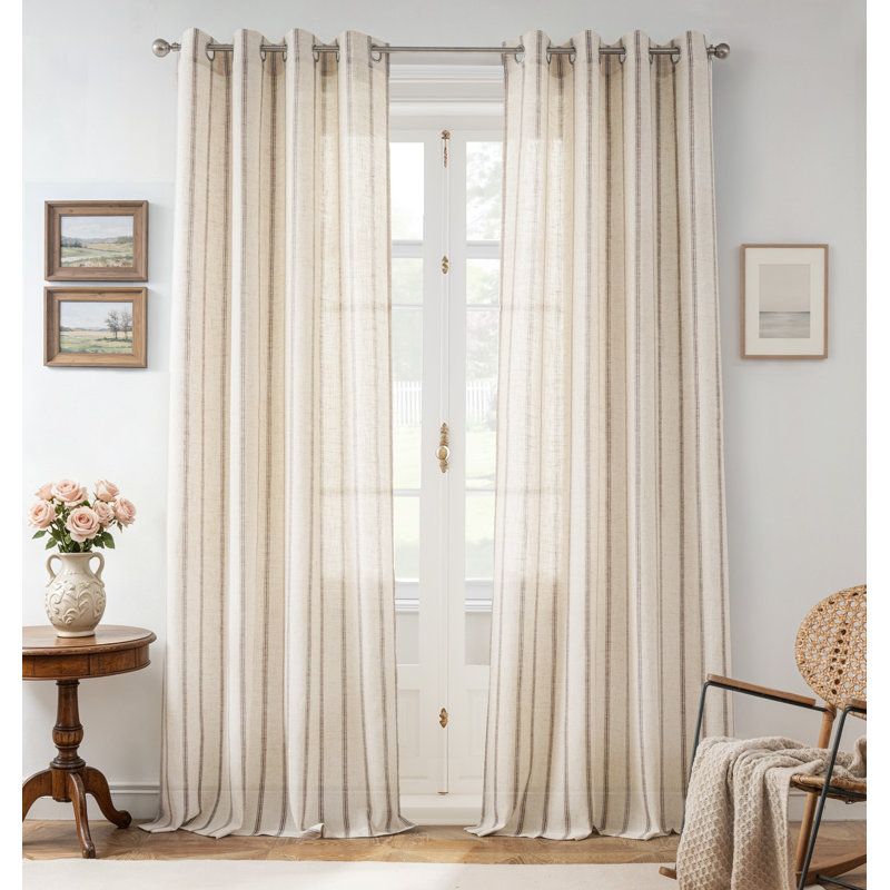Rideau en mélange de lin Jeanenia, gris, L 52 po x L 108 po