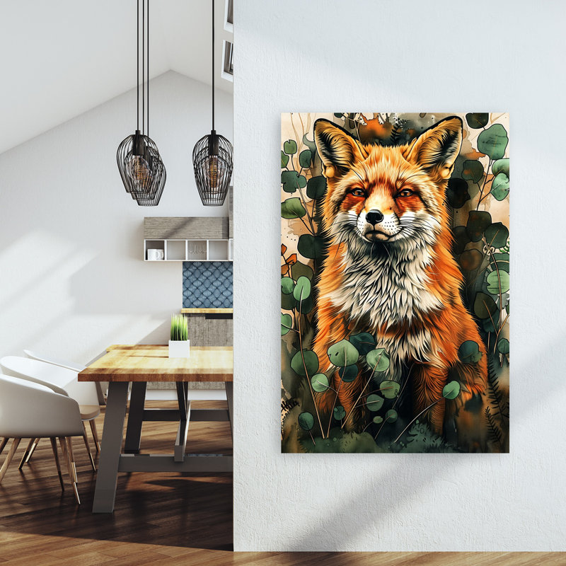 Art mural abstrait renard contemporain, 60" H x 40" W