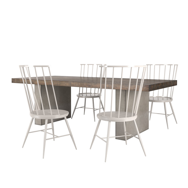 Colrain Reclaimed Finish Wood Top With Concrete Veneer Base Dining Table And Windsor Chairs Set - Dining Table And 4 Chairs