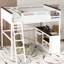 Grand lit mezzanine avec bureau, tablette ouverte et boîte de rangement, couleur blanche - peu encombrant, facile à construire et facile à installer