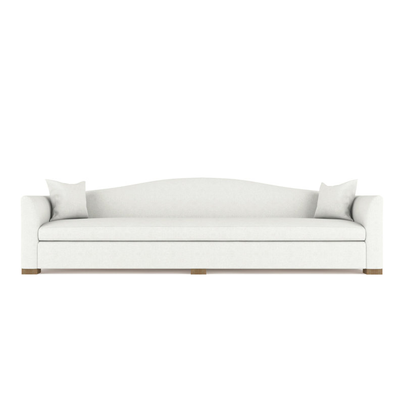 Horatio Camelback Taper Curved-Arm Extra Long Sofa, Plush Velvet Blanc, Weathered, 33" H x 120" W x 36" D