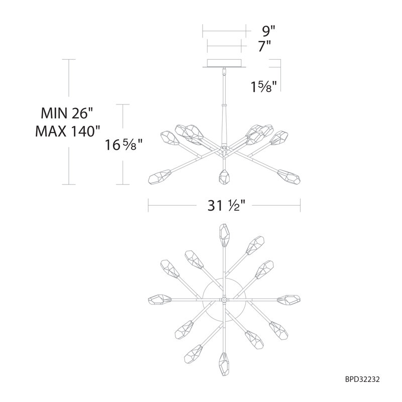 Synapse 12 - Light LED Chandelier, Aged Brass