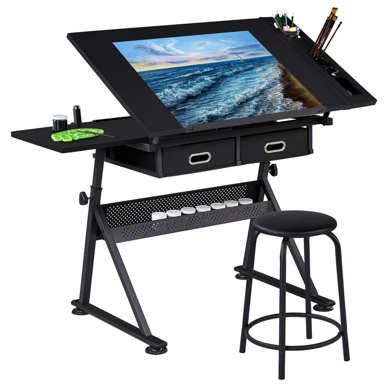 Table de dessin et de dessin à hauteur réglable, Noir, noir, noir, noir