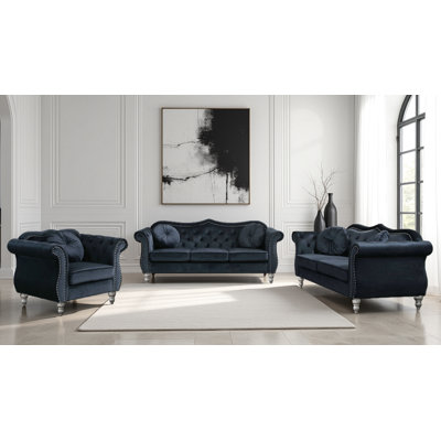 Geneva Velvet Fabric 3pc Living Room Set