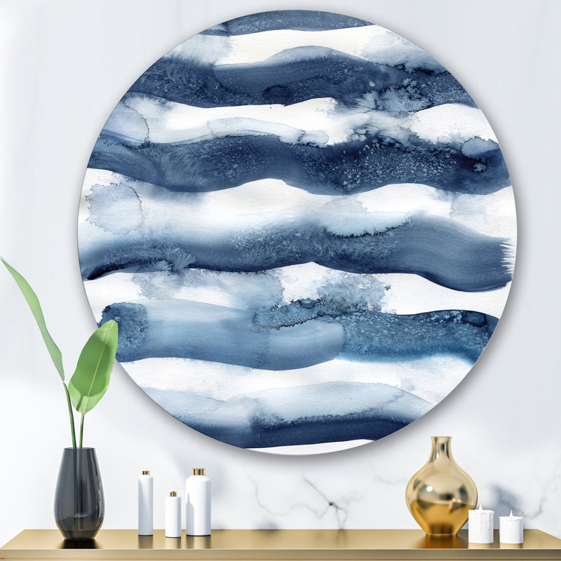Abstrait, vagues bleues classiques classiques - cercle moderne en métal, H 36 po x l 36 po x P 1 po
