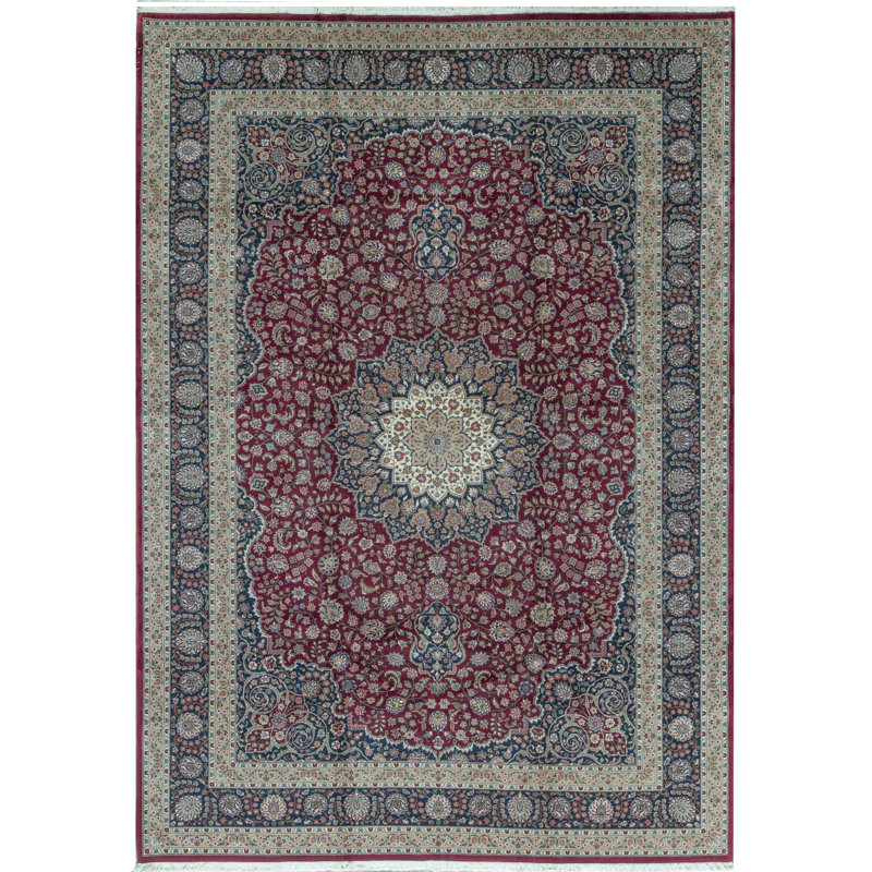 Hand-Knotted High-Quality Wine and Navy Area Rug