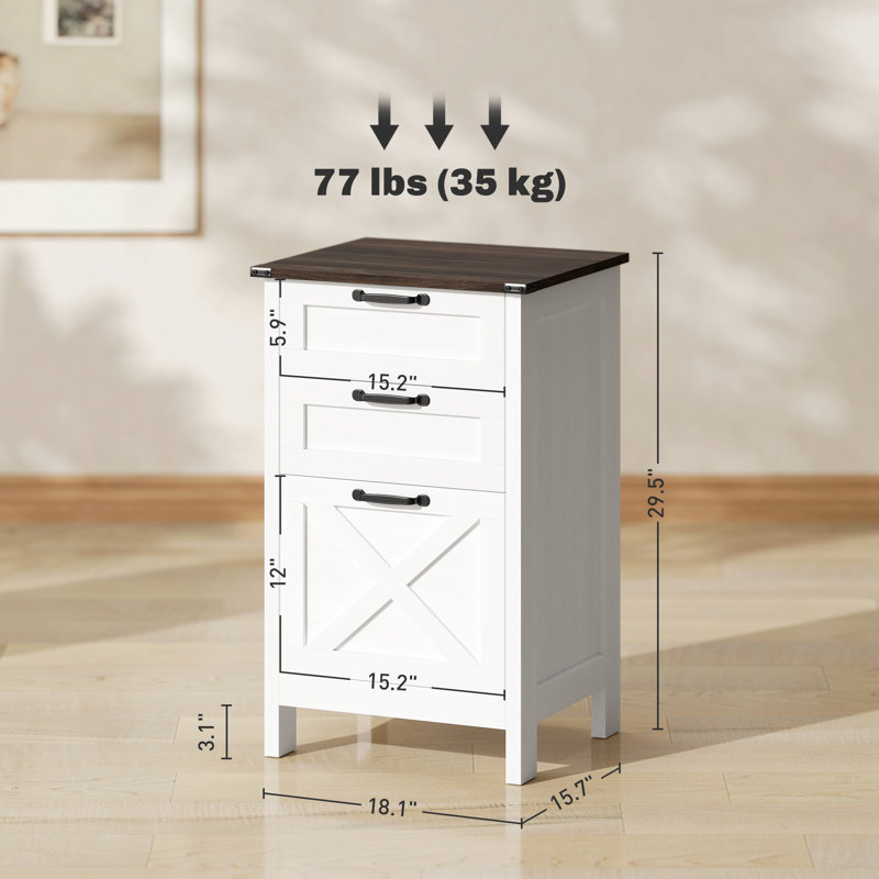 3 Drawer File Cabinet Filing Cabinet for A4 Letter Size White,wood, White