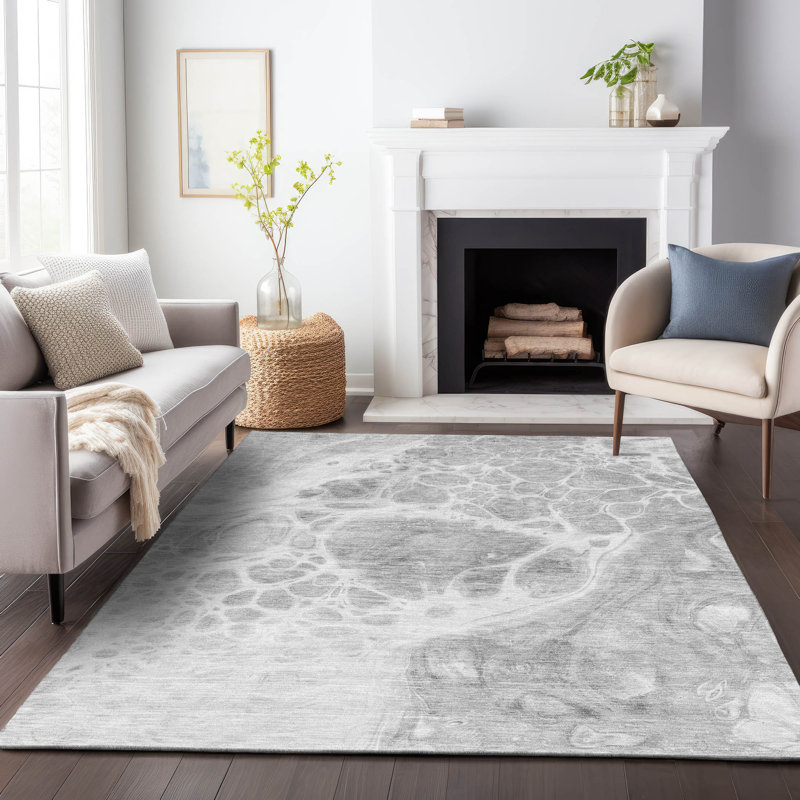 Tapis gris Prisco lavable à la machine de qualité supérieure, Rectangle 10 pi x 14 pi