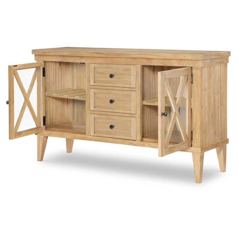 Server (2 Glass Doors w/ Puck Lighting, 2 ADJ/REV/REM Wine Shelves, 3 Drawers), Tan