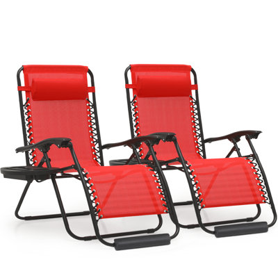 29" Patio Zero Gravity Chairs, Folding Adjustable Reclining Beach and Lawn Loungers with Pillow, Foot Pads, and Cup Holder