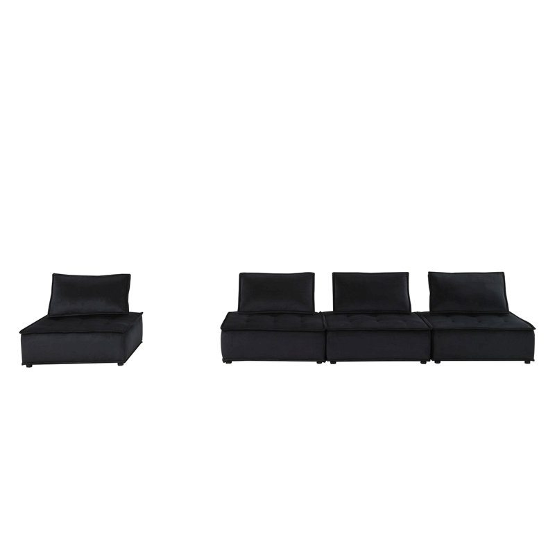 Aveline 120"W Black Velvet 4 Pc Sectional Sofa