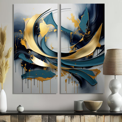 Tourbillons de fractale abstraite dorée et grise de sérénité I - art abstrait de grande fractale abstraite