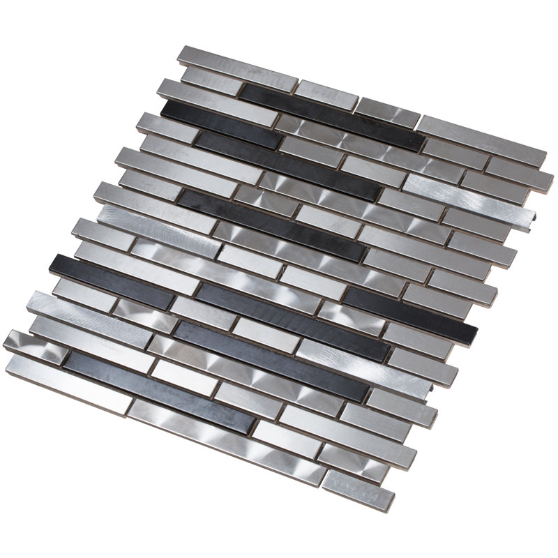 Carreau de mosaïque linéaire en métal Ariya, Noir / argent