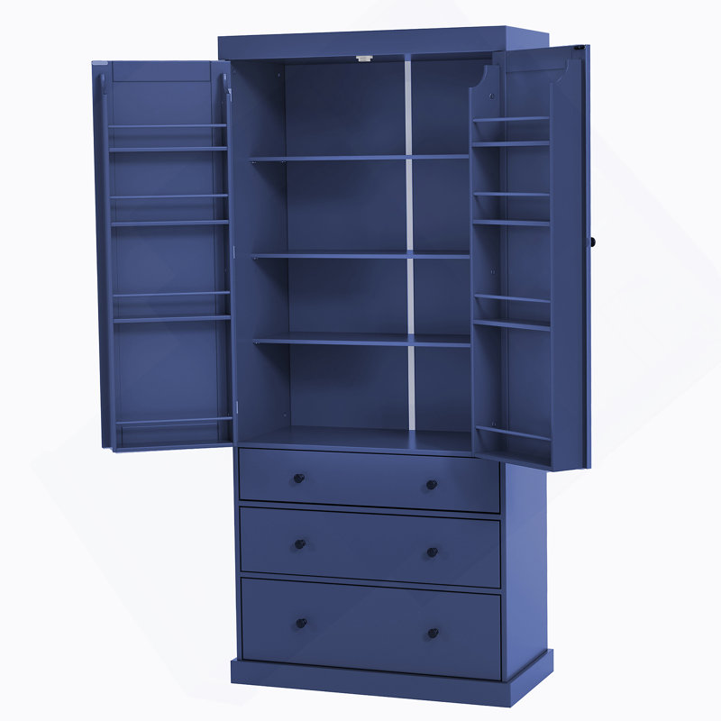 Armoire de cuisine, armoire de rangement autoportante avec 3 tablettes réglables, 3 tiroirs pour la cuisine et la salle à manger
