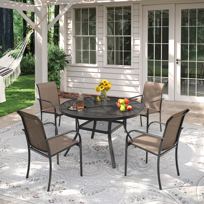 4-Person Outdoor Patio Dining Set With Stackable Chairs, Black/Brown