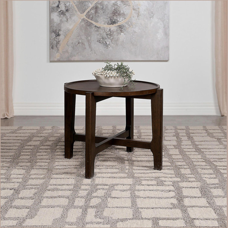 Table de bout ronde en bois massif brun foncé Mavis