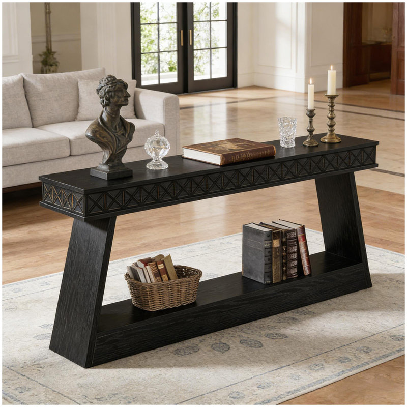 Durable MDF Entryway Table With Two-Tier Storage, Perfect For Modern And Rustic Home Decor, Black