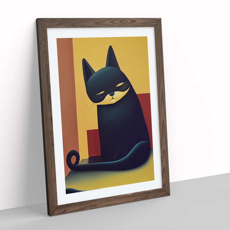 Sitting Cat Abstract - Framed Print, 46cm H x 34cm W x 2cm D, Brown Framed