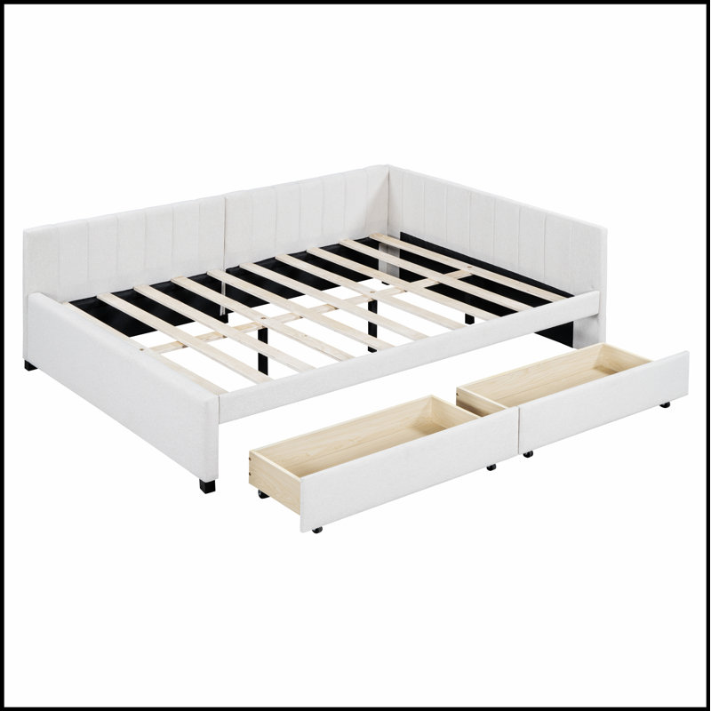 Lit de jour rembourré avec 2 tiroirs de rangement spacieux, tissu en lin durable et structure robuste pour une vie moderne