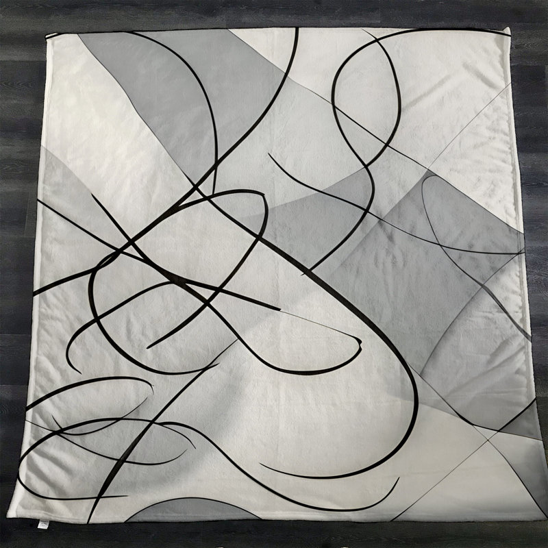 Throw Blanket, 68" W x 80" L, Gray/Black, Geometric Shapes/Striped/Abstract