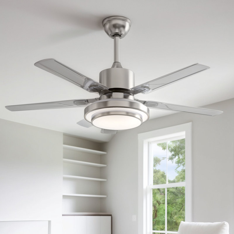 Modern Stainless Steel Silver Ceiling Fan, 42" Wide