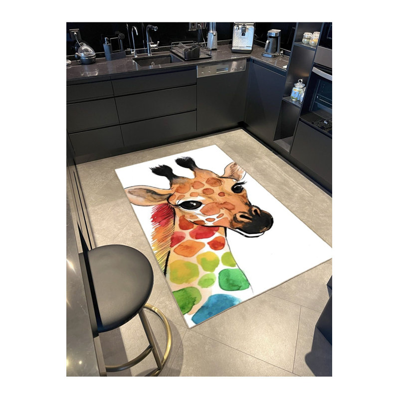 Tapis décoratif lavable à la machine Giraffe, Rectangle 5 pi 1 po x 7 pi 7 po